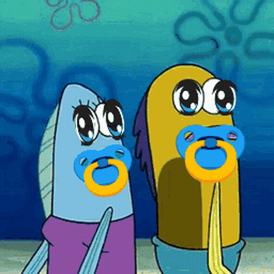 Two Cartoon Characters With Pacifiers In Their Mouths Are Standing Next To Each Other GIF