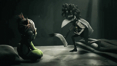 Two Cartoon Characters With Skull Heads GIF