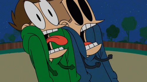 Two Cartoon Characters With Their Mouths Open And Their Tongues Sticking Out GIF