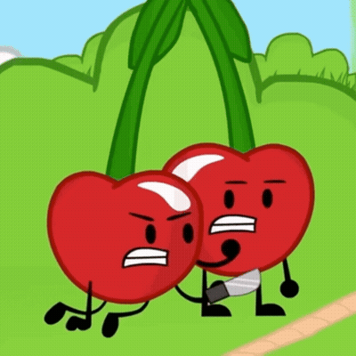 Two Cartoon Cherries Standing With Arms And Legs GIF