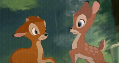 Two Cartoon Deer Eyes Closed In Forest GIF
