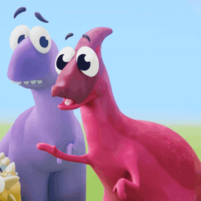 Two Cartoon Dinosaurs Pink And Purple GIF