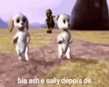 Two Cartoon Dogs Are Dancing In A Field With The Words Bia Ash E Sally Depois GIF