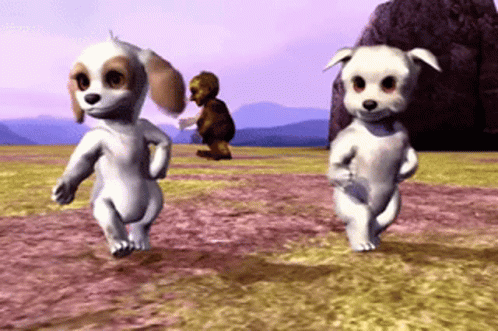 Two Cartoon Dogs Are Running In A Field GIF
