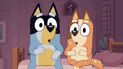 Two Cartoon Dogs Are Standing Next To Each Other GIF