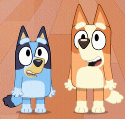 Two Cartoon Dogs Are Standing Next To Each Other GIF