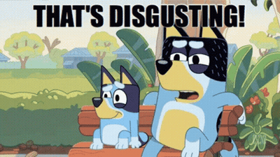 Two Cartoon Dogs Sitting On Bench Saying That's Disgusting GIF