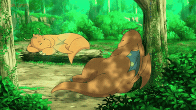 Two Cartoon Dragons Sleeping Under Tree GIF