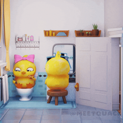 Two Cartoon Ducks Are In A Bathroom With The Name Cheetquack On The Bottom GIF