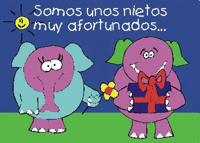 Two Cartoon Elephants Somos Unos Nietos Muy Afortunados GIF