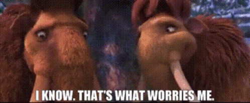 Two Cartoon Elephants With The Words " I Know That 'S What Worries Me " Above Them GIF