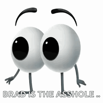 Two Cartoon Eyes With Arms And Legs And The Words Brad Is The Asshole GIF