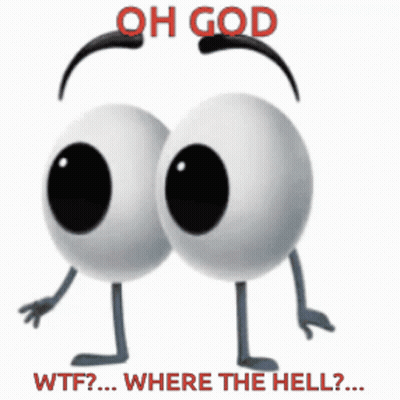 Two Cartoon Eyes With Arms And Legs And The Words Oh God Wtf Where The Hell On The Bottom GIF