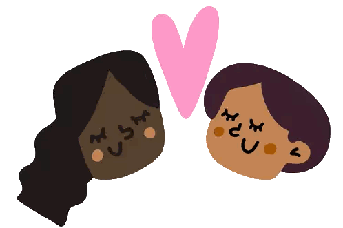 Two Cartoon Faces With Pink Heart Sticker