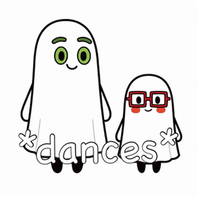 Two Cartoon Ghosts Standing With Word Dances GIF