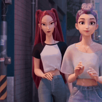 Two Cartoon Girls Are Standing Next To Each Other GIF