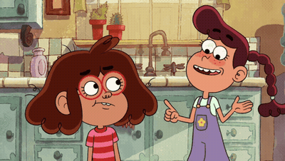 Two Cartoon Girls One With Star Overalls