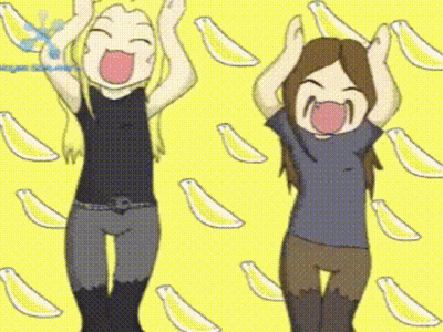 Two Cartoon Girls With Arms In The Air GIF