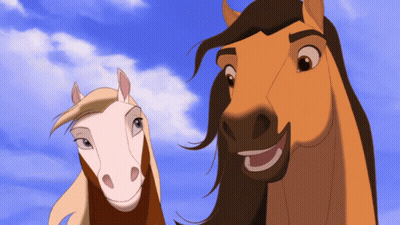Two Cartoon Horses Are Standing Next To Each Other GIF