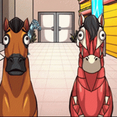 Two Cartoon Horses Standing GIF