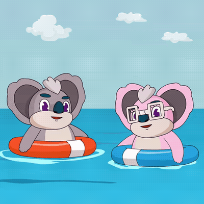 Two Cartoon Koalas Are Floating In The Water GIF