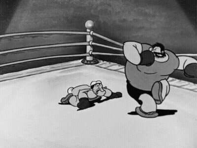 Two Cartoon Men Boxing In Black And White GIF