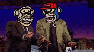 Two Cartoon Monkeys Standing Beside Fly Sign GIF