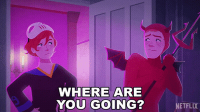 Two Cartoon People Standing Where Are You Going GIF