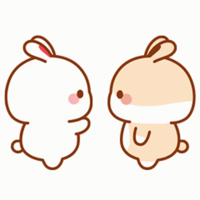 Two Cartoon Rabbits Are Hugging Each Other And Holding A Heart . GIF
