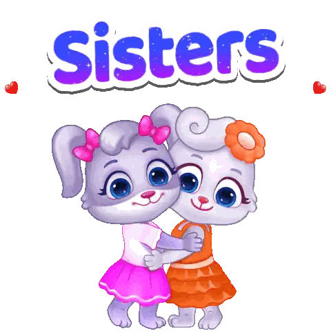 Two Cartoon Rabbits Hugging Sisters Sticker