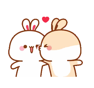 Two Cartoon Rabbits Kissing With Heart Sticker