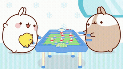 Two Cartoon Rabbits Playing A Game Of Foosball GIF