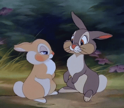 Two Cartoon Rabbits Smiling GIF