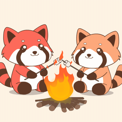Two Cartoon Raccoons Are Roasting Marshmallows Over A Campfire GIF