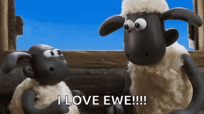 Two Cartoon Sheep One Says I Love Ewe GIF
