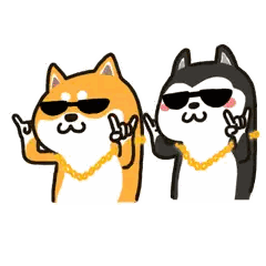 Two Cartoon Shiba Inu Dogs Wearing Sunglasses And Chains Are Giving The Peace Sign . Sticker