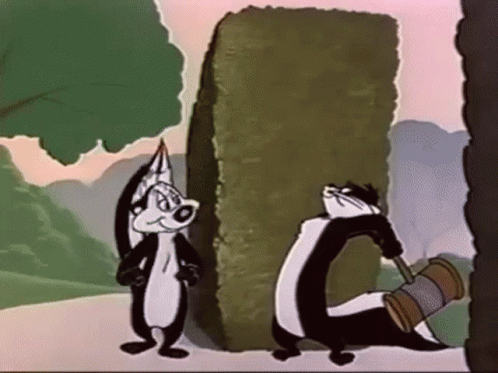 Two Cartoon Skunks One Holding Bucket GIF