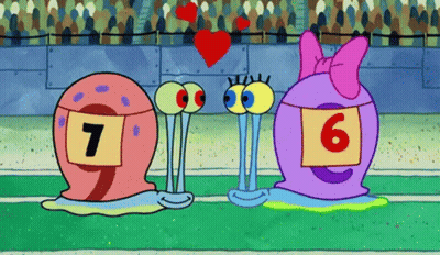 Two Cartoon Snails Wearing Numbers 7 And 6 Are Standing Next To Each Other GIF