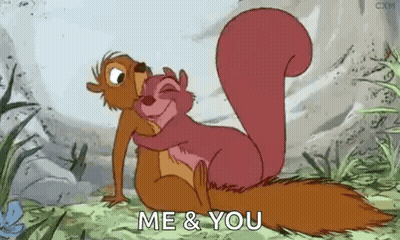 Two Cartoon Squirrels Hugging In Forest GIF