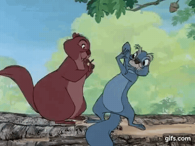 Two Cartoon Squirrels Standing On A Log GIF