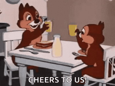 Two Cartoon Squirrels Toasting Coffee GIF