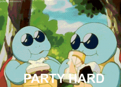 Two Cartoon Turtles Are Eating Sandwiches And Drinking Beer With The Words Party Hard Written On The Bottom GIF