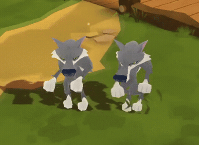 Two Cartoon Wolves Standing Next To Each Other In Video Game GIF