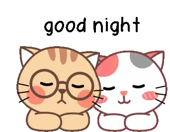Two Cats Are Sitting Next To Each Other With Their Eyes Closed And The Words Good Night Above Them Sticker
