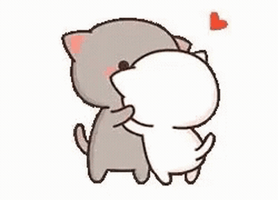 Two Cats Are Standing Next To Each Other And Hugging . GIF