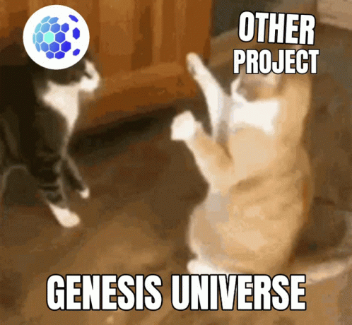 Two Cats Are Standing Next To Each Other With The Words Other Project Genesis Universe On The Bottom GIF
