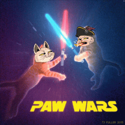 Two Cats Fighting With Lightsabers Paw Wars Poster GIF