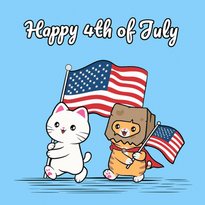 Two Cats Holding Flags 4Th Of July GIF