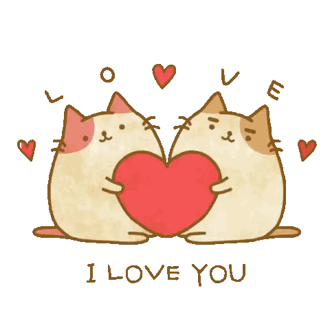 Two Cats Hugging Heart I Love You Sticker