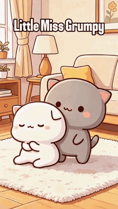 Two Cats Hugging Little Miss Grumpy GIF